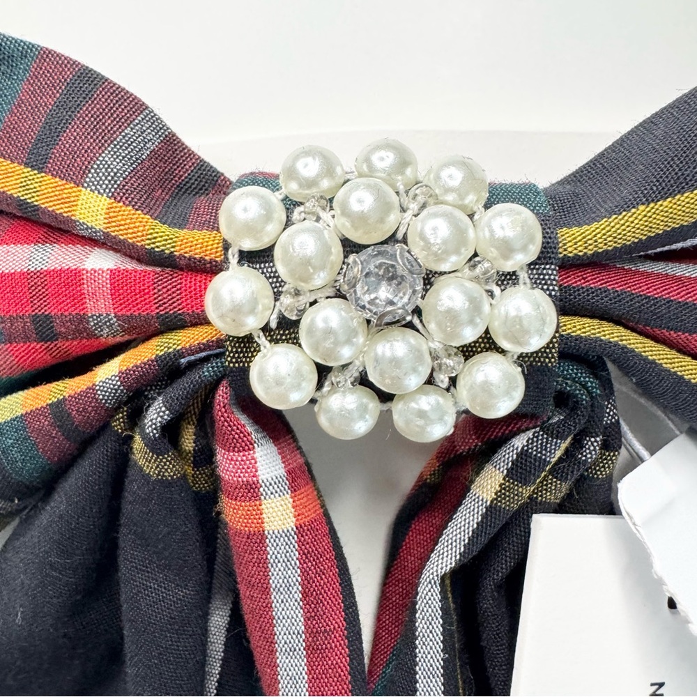 J Crew Factory Embellished Bow Barette Black Stewart Tartan - Picture 6 of 12